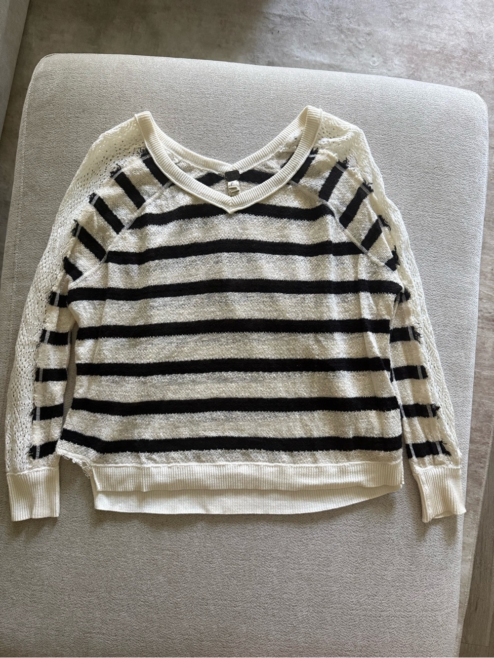 We The Free Striped V-Neck Sweater in Cream and Black